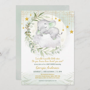 Slapy Elephant Greenery Twinkle Star-Baby shower Kaart