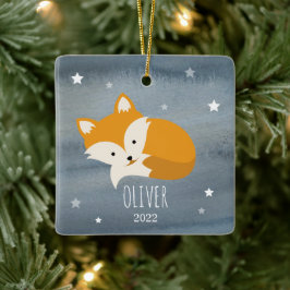 Slapy Fox Stars Baby Cub Eerste Kerstmis Keramisch Ornament