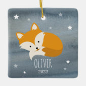 Slapy Fox Stars Baby Cub Eerste Kerstmis Keramisch Ornament (Voorkant)