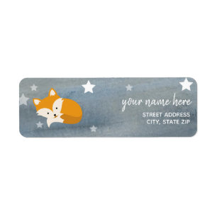 Slapy Fox Stars Waterverf Baby shower Etiket