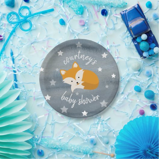 Slapy Fox Stars Waterverf Baby shower Papieren Bordje (Feest)