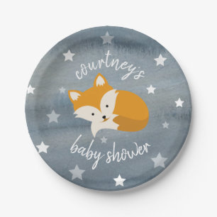Slapy Fox Stars Waterverf Baby shower Papieren Bordje