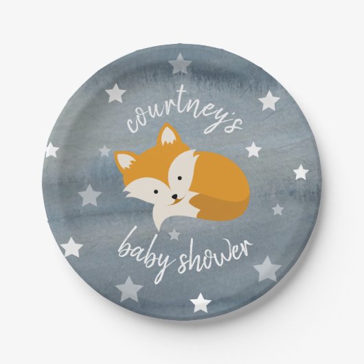 Slapy Fox Stars Waterverf Baby shower Papieren Bordje (Voorkant)
