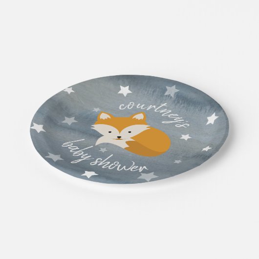 Slapy Fox Stars Waterverf Baby shower Papieren Bordje (Gekanteld)