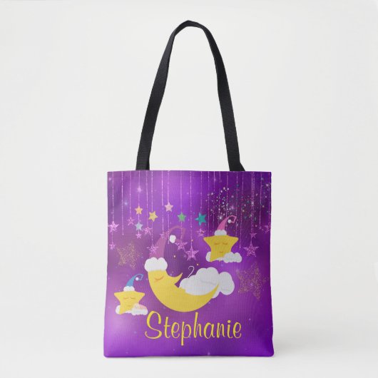 Slapy Moon & Stars Paarse Starry Sky Tote Bag (Voorkant)