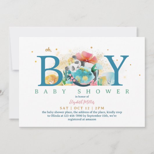 Slapy Panda (熊 貓) Oh Boy Baby shower Kaart (Voorkant)