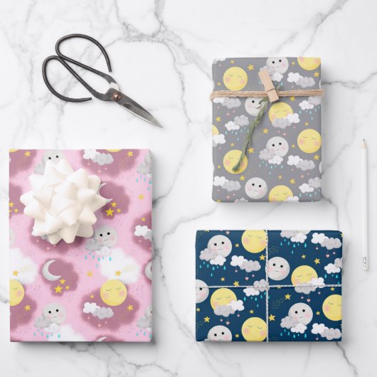 Slapy Sun en Moon Baby shower  Inpakpapier Vel (Voorkant)