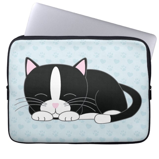 Slapy Tuxedo Cat {blauw} Laptop Sleeve (Voorkant)