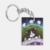 Slapy Tuxedo Cat met muizen en schapen | Fantasy Sleutelhanger (Voorkant Links)