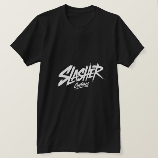 Slasher Customs Edgy Borsteltypografie T-shirt (Design voorkant)