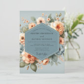 Slate Apricot Bloom Wedding Kaart (Staand voorkant)