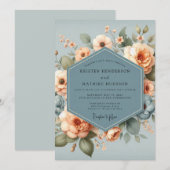 Slate Apricot Bloom Wedding Kaart (Voorkant / Achterkant)