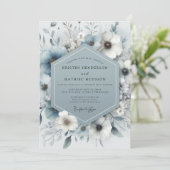 Slate Blau Bloem Vorst Bruiloft Kaart (Staand voorkant)