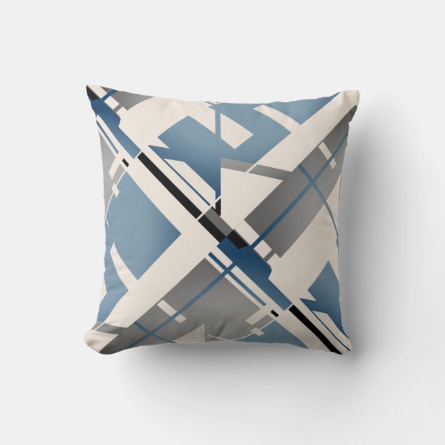 Slate Blauw Grijs Zwart Beige Diagonale Abstracte  Kussen (Voorkant)