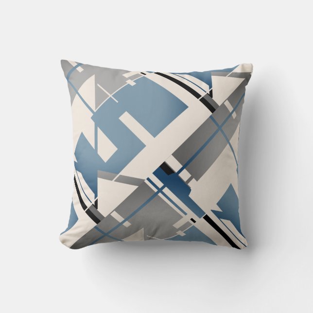 Slate Blauw Grijs Zwart Beige Diagonale Tegel MCM  Kussen (Voorkant)