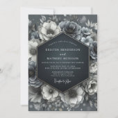 Slate Blauwe Bloemen Bruiloft Kaart (Voorkant)