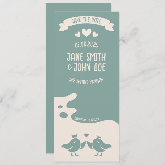 Slate Blauwe Vogelzang Save The Date (Voorkant / Achterkant)