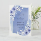Slate Blue Airy Bloom Wedding Kaart (Staand voorkant)