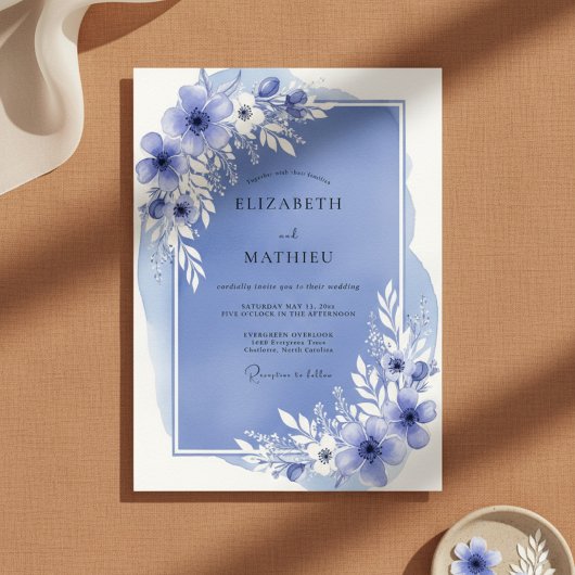Slate Blue Airy Bloom Wedding Kaart