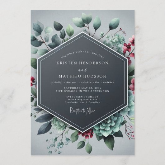 Slate Blue Alluring Winter Wedding Kaart (Voorkant)