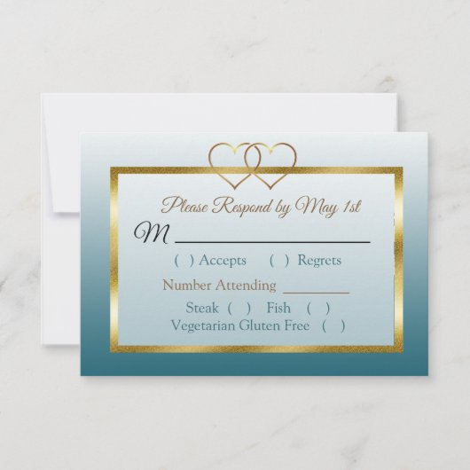 Slate Blue and Gold Gradient Wedding RSVP-kaart RSVP Kaartje (Voorkant)
