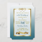 Slate Blue and Gold Hearts Wedding Invitations Kaart (Voorkant)