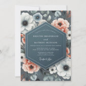 Slate Blue Anemone Bloom Wedding Kaart (Voorkant)