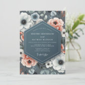 Slate Blue Anemone Bloom Wedding Kaart (Staand voorkant)