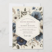 Slate Blue Antique Bloom Wedding Kaart (Voorkant)