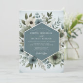 Slate Blue Aqueous Bloom Wedding Kaart (Staand voorkant)