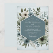 Slate Blue Aqueous Bloom Wedding Kaart (Voorkant / Achterkant)
