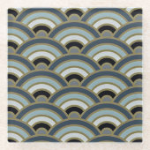 Slate Blue Art Deco Curve Patroon Glazen Onderzetter (Voorkant)