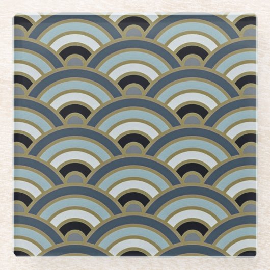 Slate Blue Art Deco Curve Patroon Glazen Onderzetter (Voorkant)