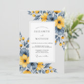 Slate Blue Artistic Botanical Wedding Kaart (Staand voorkant)