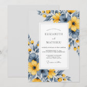 Slate Blue Artistic Botanical Wedding Kaart (Voorkant / Achterkant)
