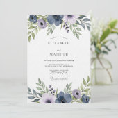 Slate Blue Artistic Floral Wedding Kaart (Staand voorkant)