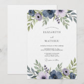 Slate Blue Artistic Floral Wedding Kaart (Voorkant / Achterkant)