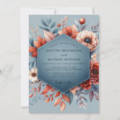 Slate Blue Autumnal Bloom Wedding Kaart (Voorkant)