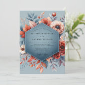 Slate Blue Autumnal Bloom Wedding Kaart (Staand voorkant)