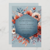 Slate Blue Autumnal Bloom Wedding Kaart (Voorkant / Achterkant)