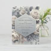 Slate Blue Bloom Ethereal Wedding Kaart (Staand voorkant)
