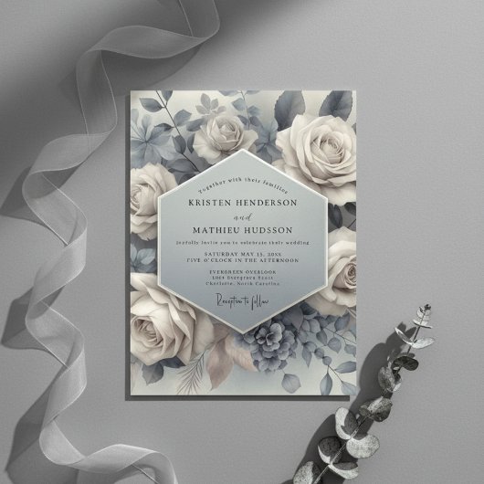 Slate Blue Bloom Ethereal Wedding Kaart