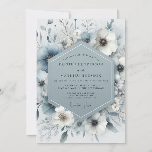 Slate Blue Bloom Frost Wedding Kaart (Voorkant)