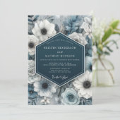Slate Blue Bloom Nocturne Wedding Kaart (Staand voorkant)