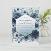 Slate Blue Bloom Romance Wedding Kaart (Staand voorkant)