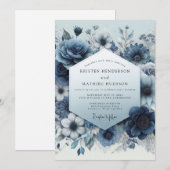 Slate Blue Bloom Romance Wedding Kaart (Voorkant / Achterkant)