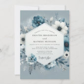 Slate Blue Bloom Romance Wedding Kaart (Voorkant)