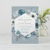 Slate Blue Bloom Romance Wedding Kaart (Staand voorkant)
