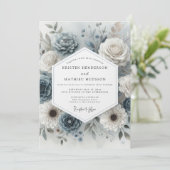 Slate Blue Bloom Romance Wedding Kaart (Staand voorkant)