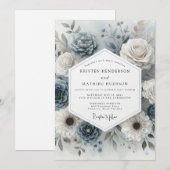 Slate Blue Bloom Romance Wedding Kaart (Voorkant / Achterkant)